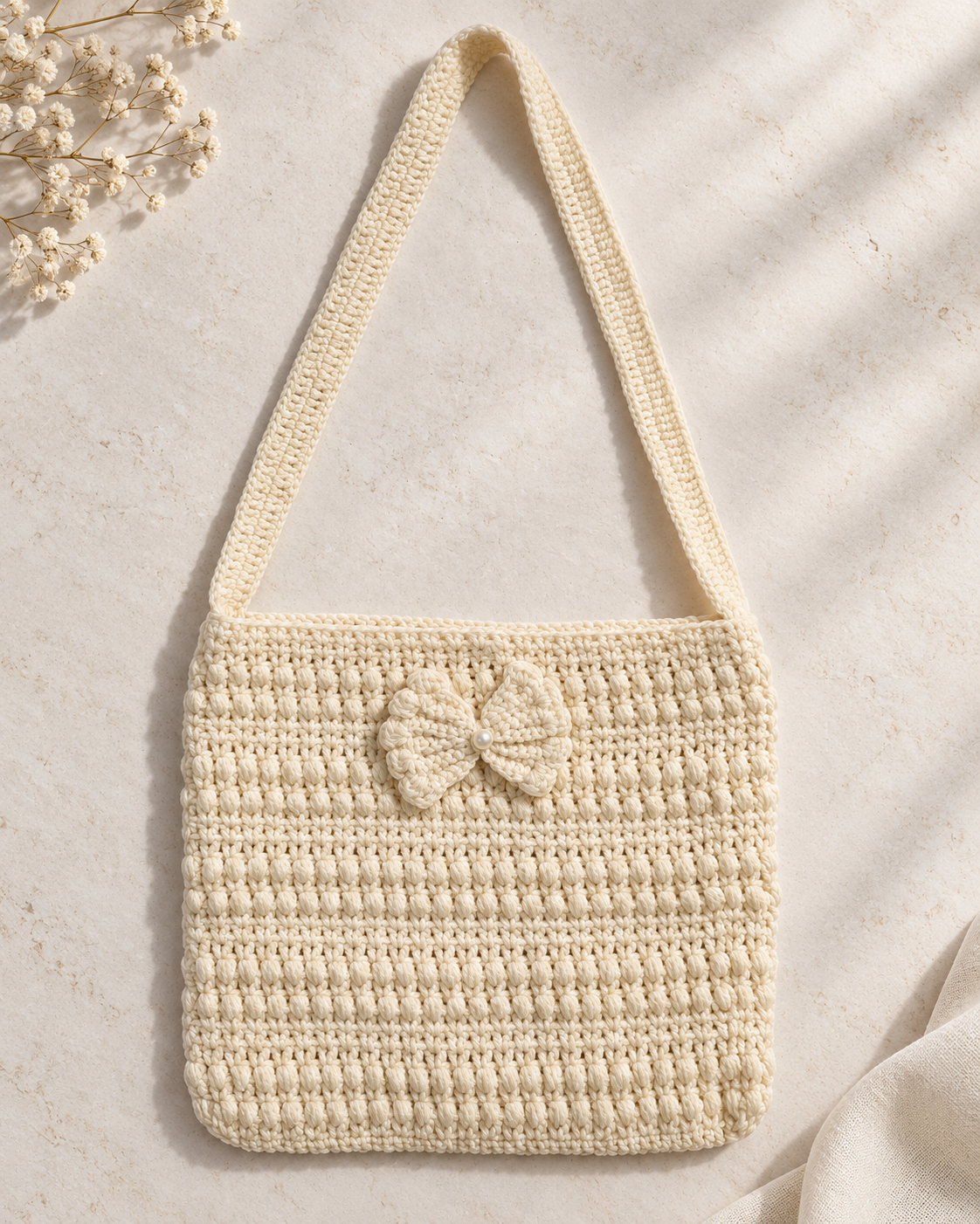 Ivory Crochet Bow Shoulder Bag